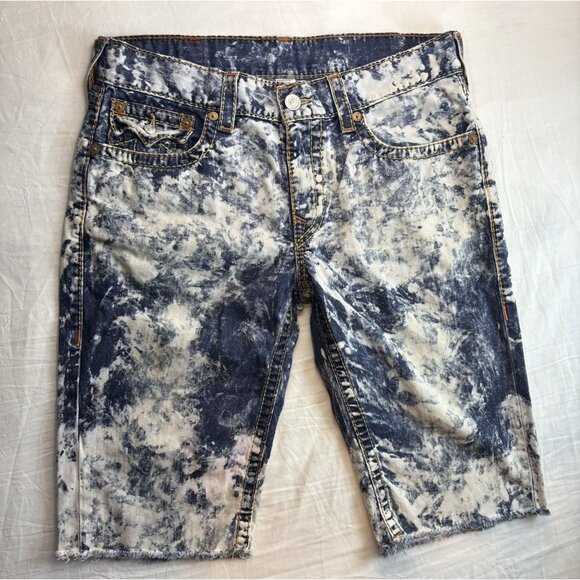 True Religion Acid Wash Jean Shorts Men's Distressed Cutoffs, Sz 34" - Picture 1 of 6